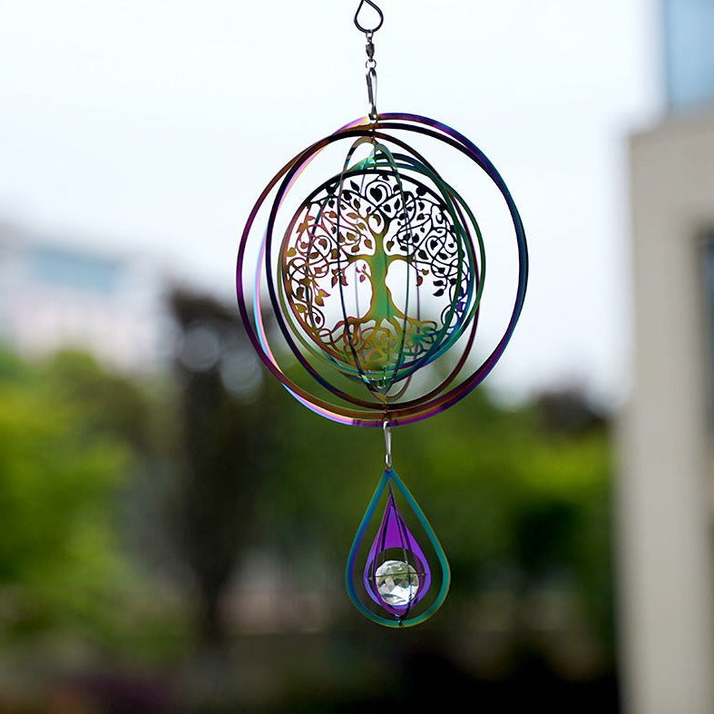 Wind Bell 3D Steel Rainbow Tree of Life with Crystal