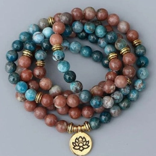 Rhodonite and Apatite 108 Mala bracelet