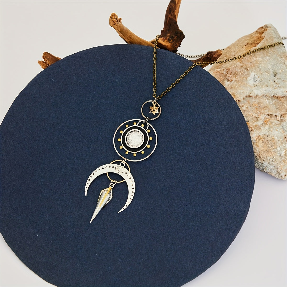 All Seeing Eye Talisman Protection Necklace with Moon and Merkaba Star and Mirror Pendant