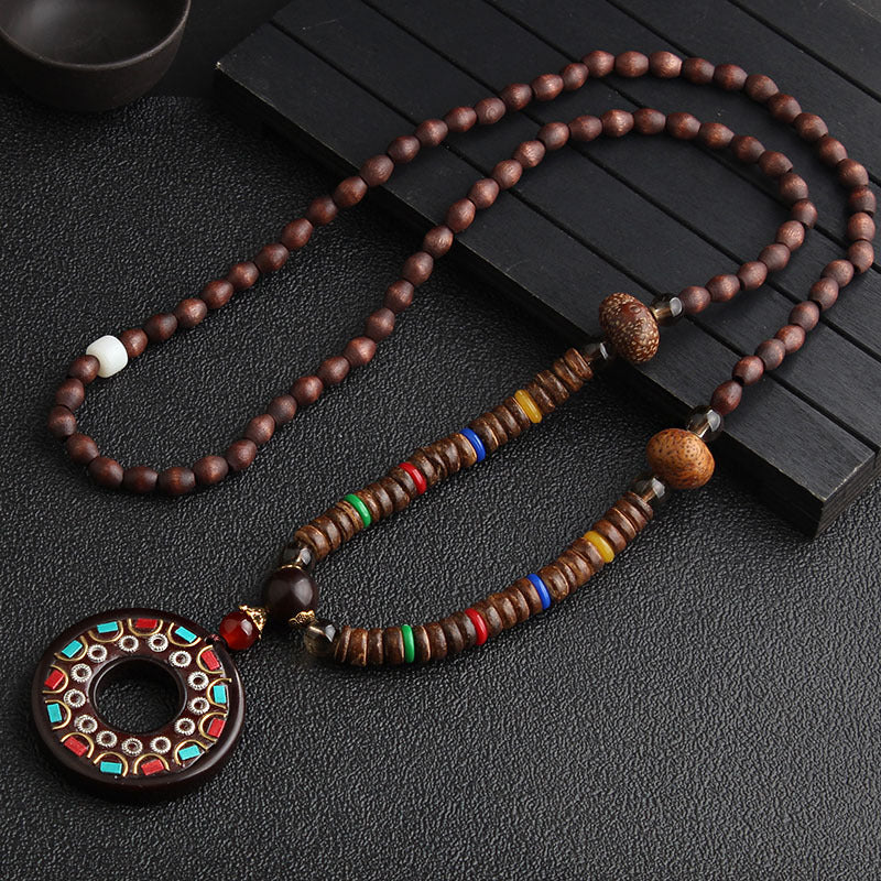 Mala Wood Beads Pendant & Necklace