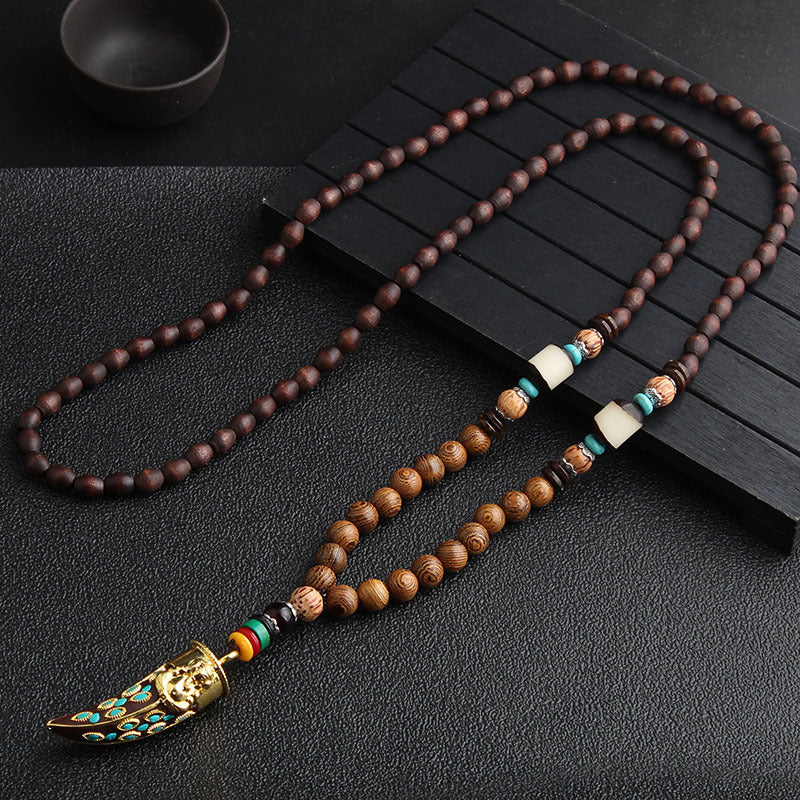 Mala Wood Beads Pendant & Necklace