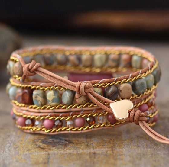 Wrap bracelet- rhodochrosite heart