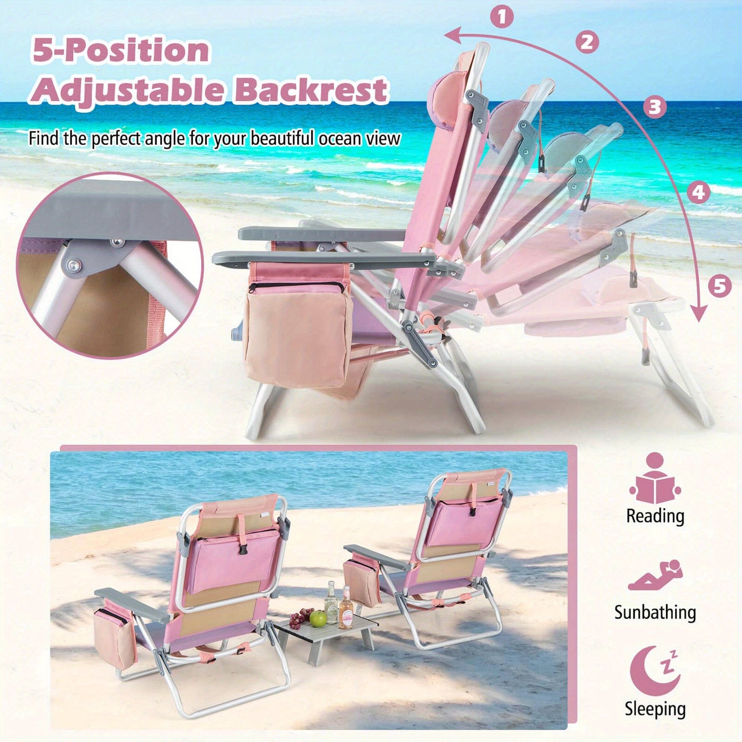 Costway 2-piece folding backpack, 5-position outdoor beach chair