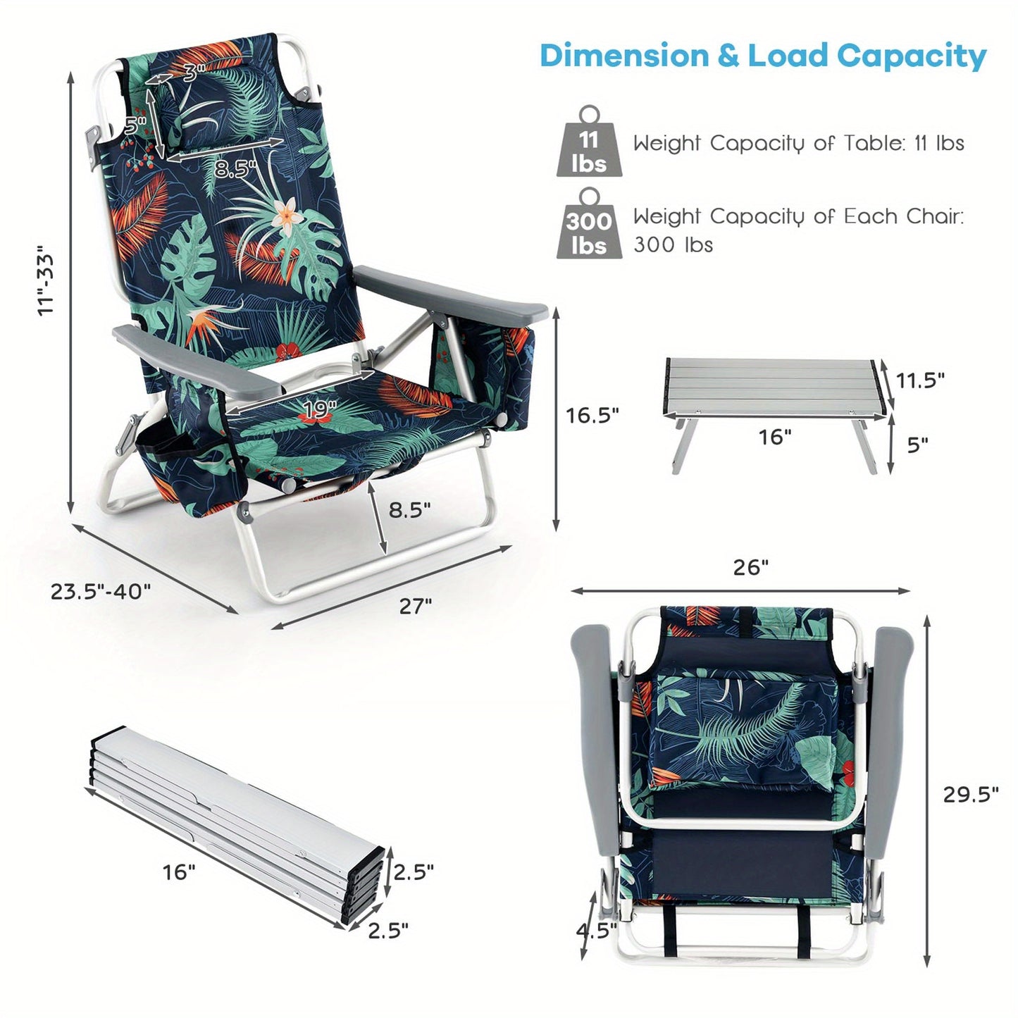 Outdoor set of 3 pieces, chaise lounge 5 positions, table