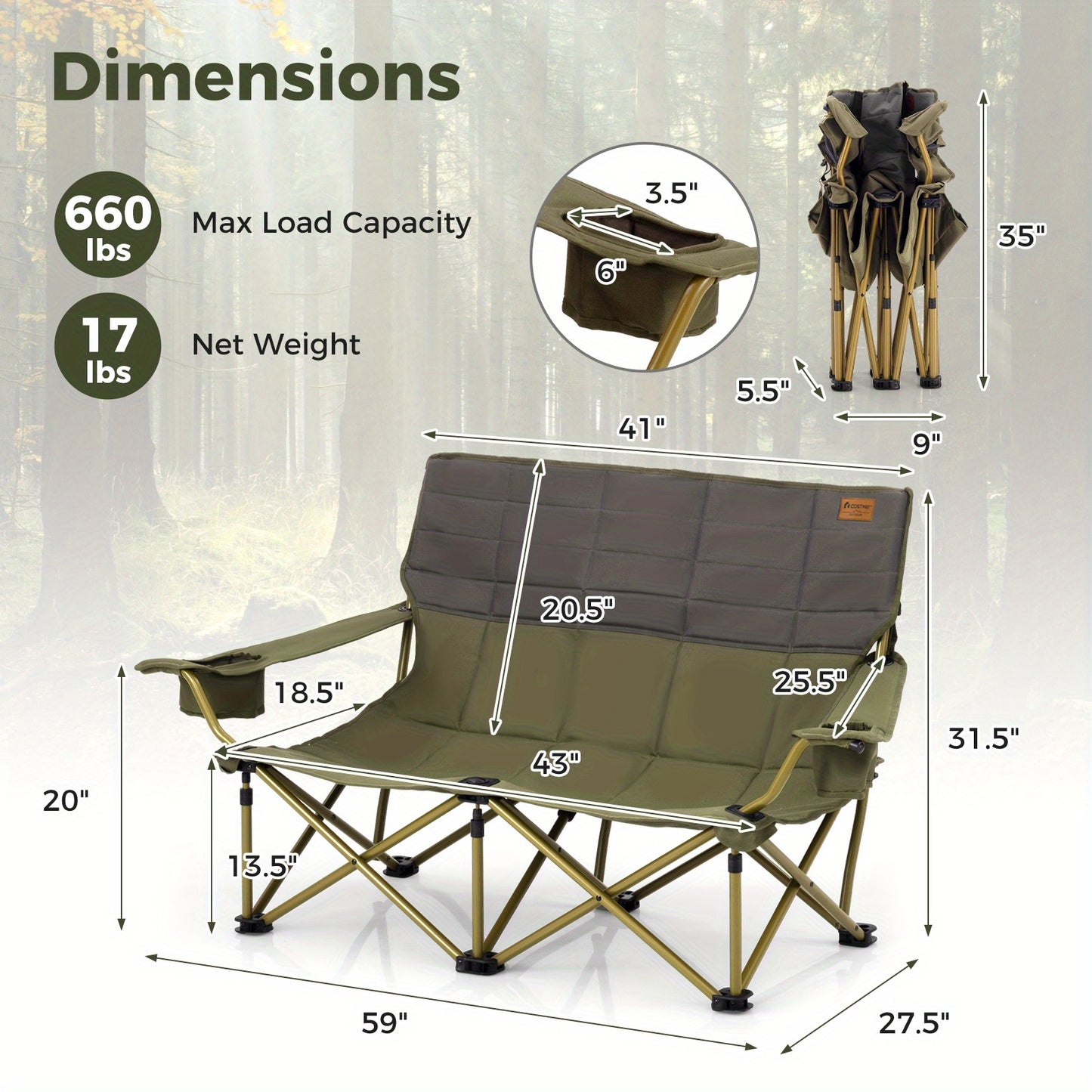 Non-small camping chair with cup holders and padding