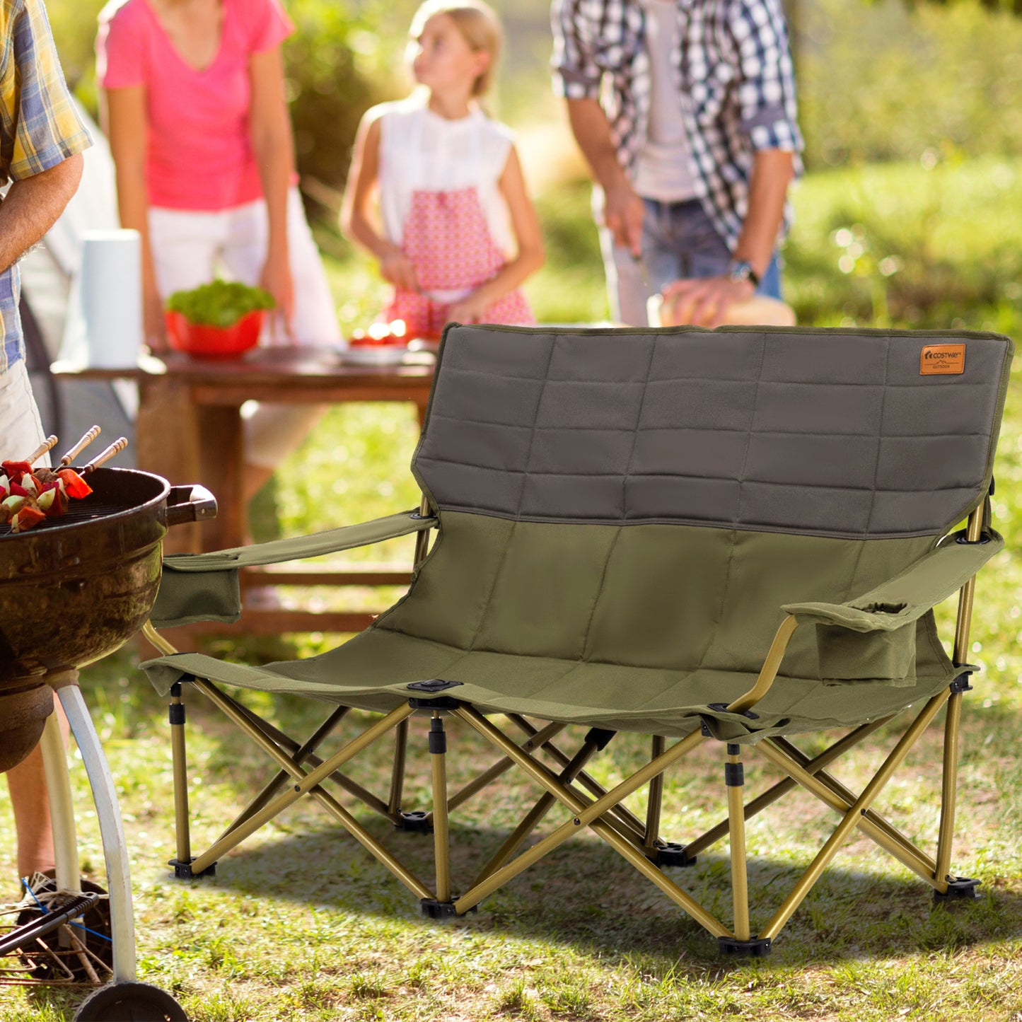 Non-small camping chair with cup holders and padding