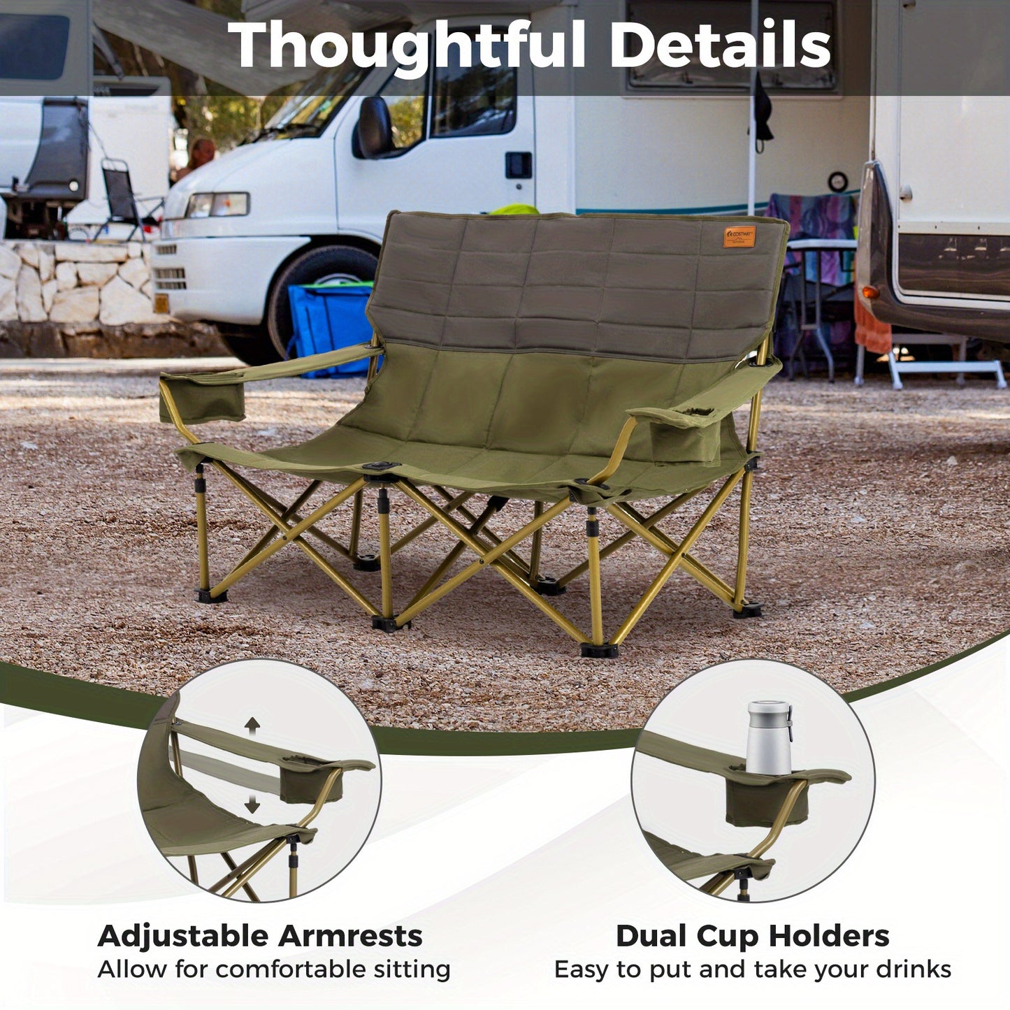 Non-small camping chair with cup holders and padding