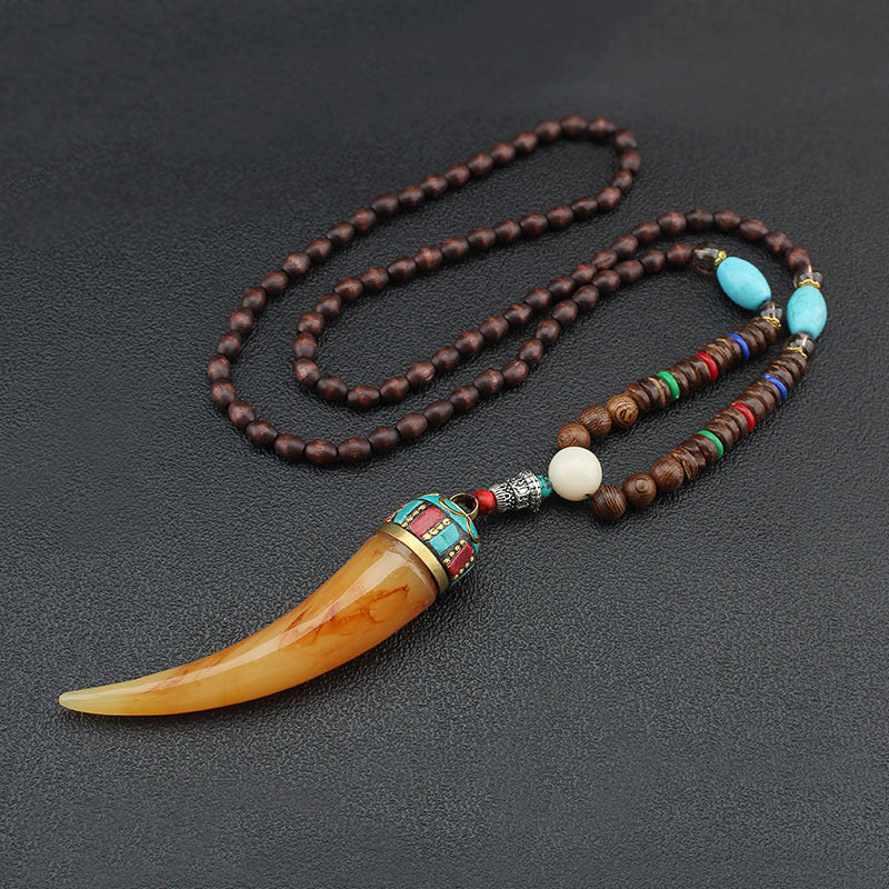 Mala Wood Beads Pendant & Necklace