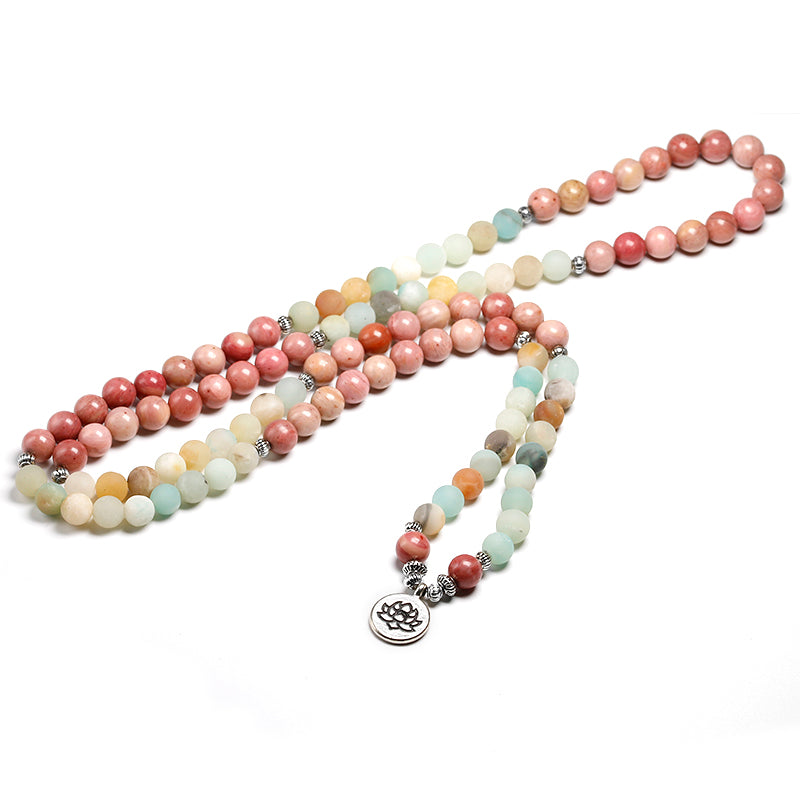 Natural stone rhodochrosite rosary, 108 beads