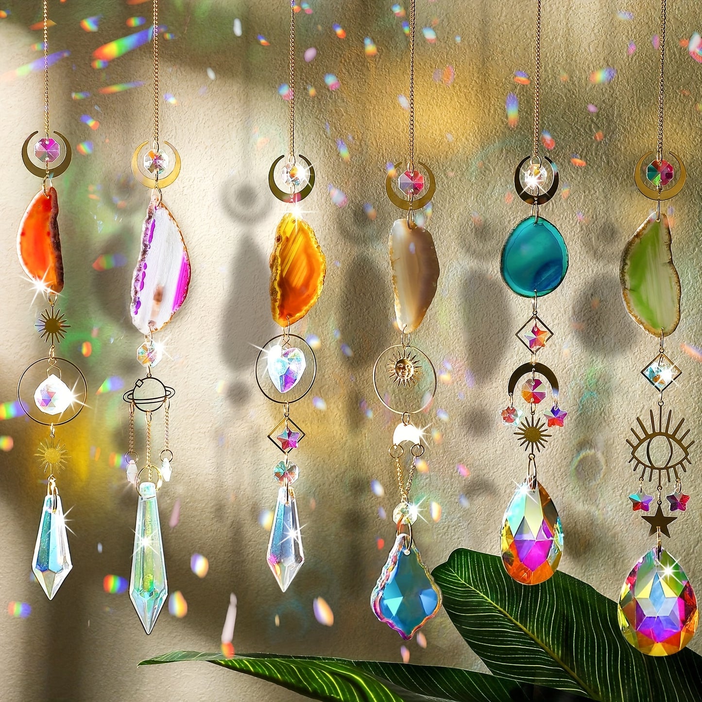 6 pcs. crystal sun catcher with agate and onyx