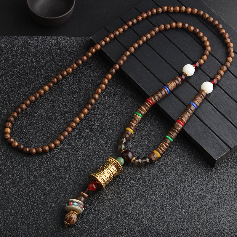 Mala Wood Beads Pendant & Necklace