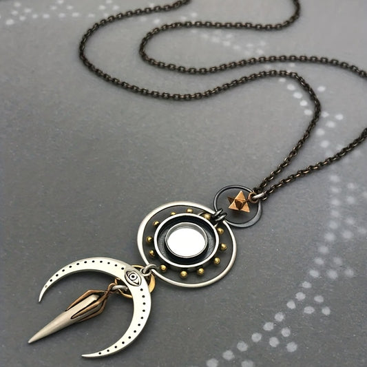 All Seeing Eye Talisman Protection Necklace with Moon and Merkaba Star and Mirror Pendant