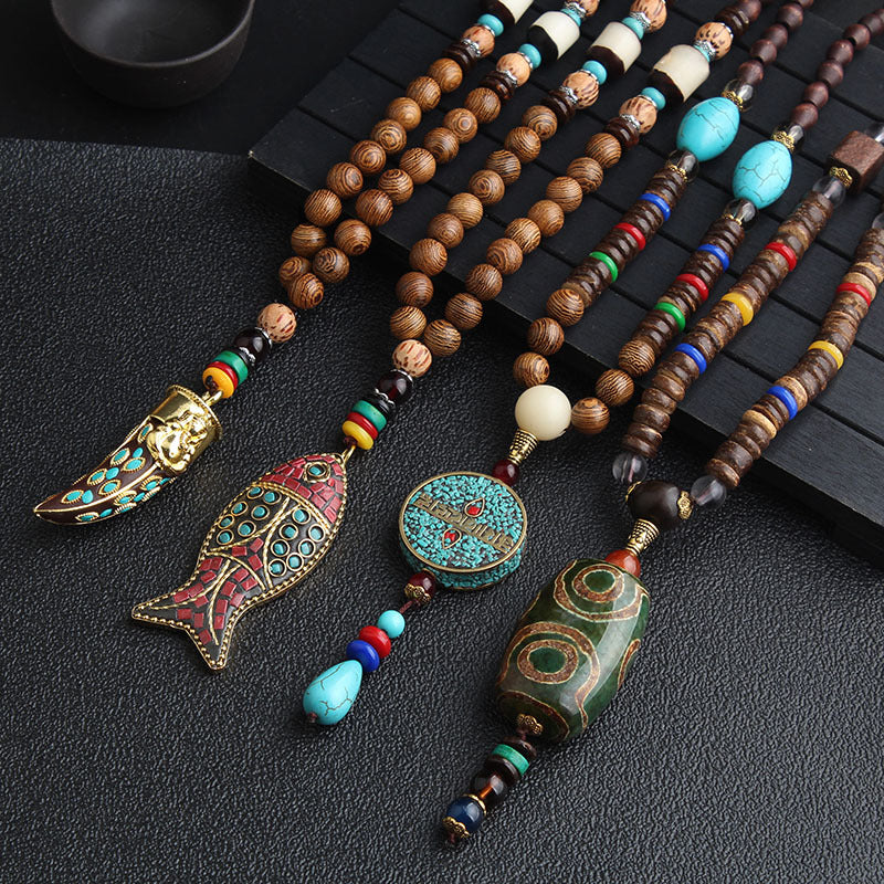 Mala Wood Beads Pendant & Necklace