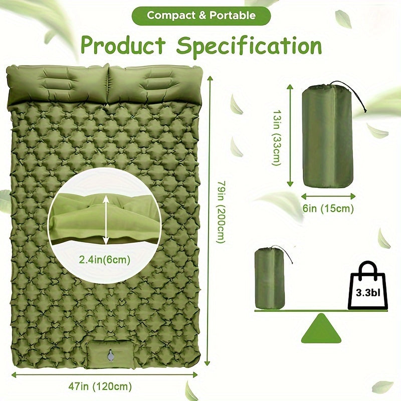 Ultra-Light And Compact Inflatable Mat With Foot Pump And Double Pillow