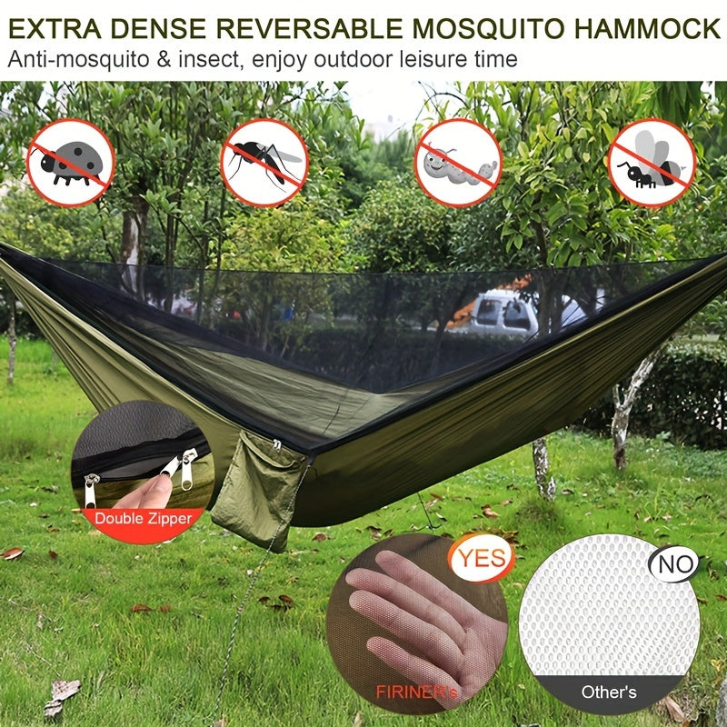 Automatic quick-opening hammock with mosquito netting