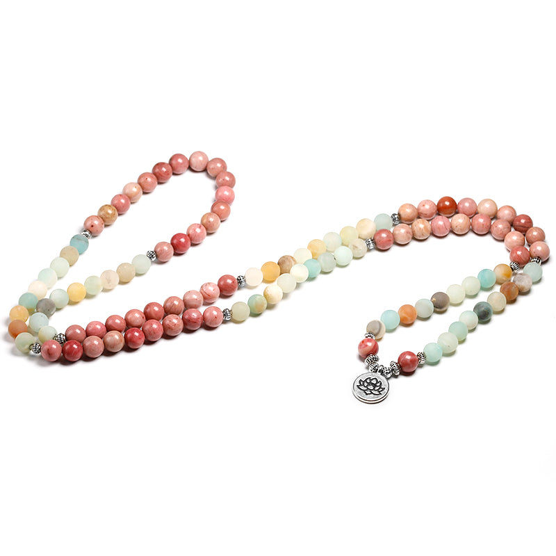 Natural stone rhodochrosite rosary, 108 beads