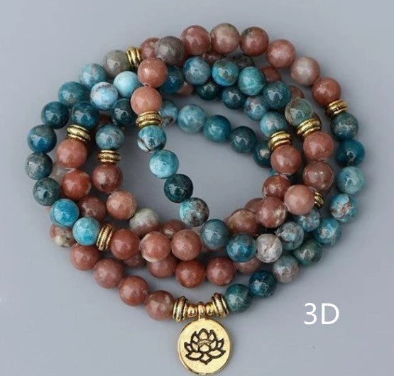 Rhodonite and Apatite 108 Mala bracelet