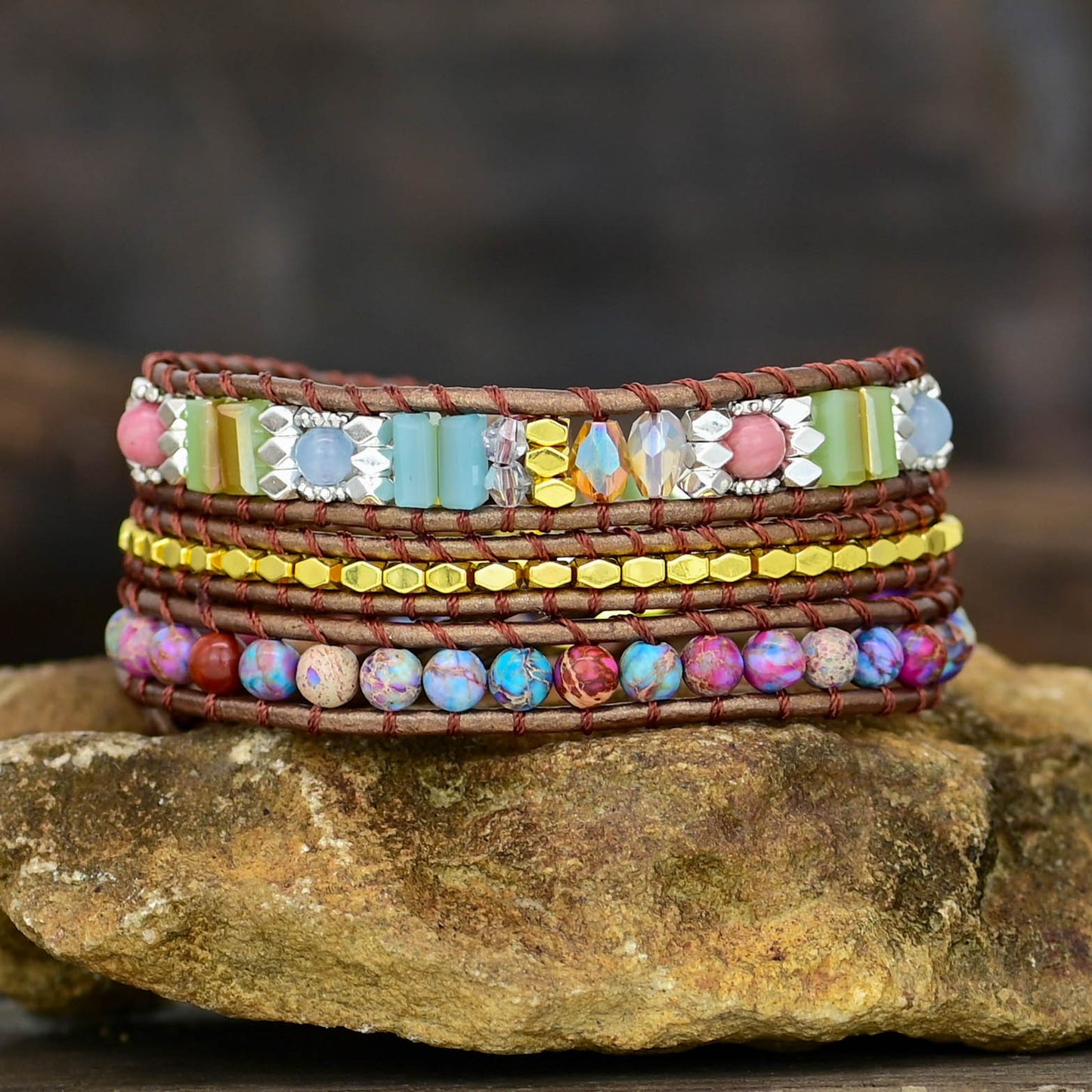 African Jasper Boho Wrap Bracelet