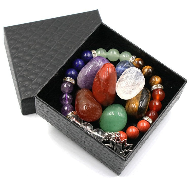 Set of natural mineral stones with bracelet