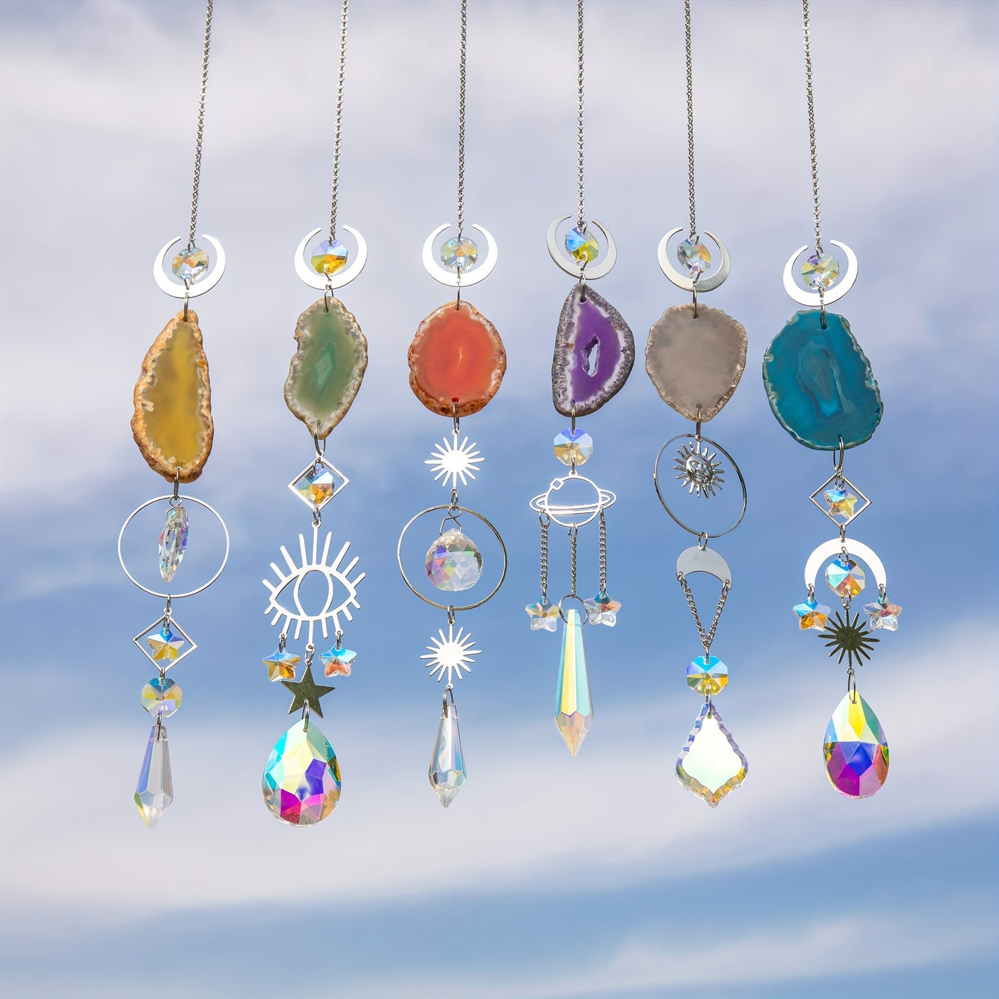 6 pcs. crystal sun catcher with agate and onyx