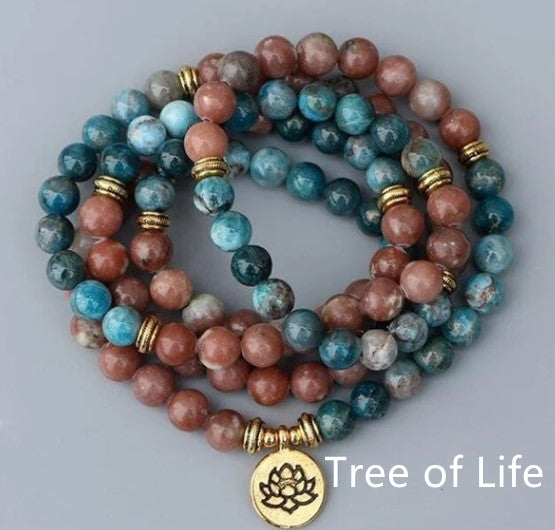 Rhodonite and Apatite 108 Mala bracelet