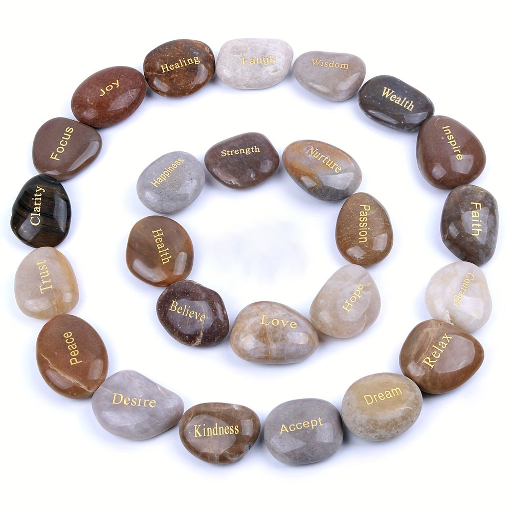 25pcs/pack, Natural energy stones with words of encouragement