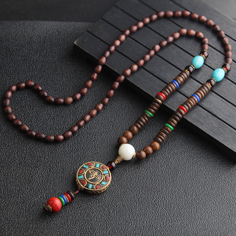 Mala Wood Beads Pendant & Necklace