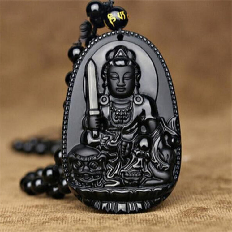 Natural Black Obsidian Buddha Necklace