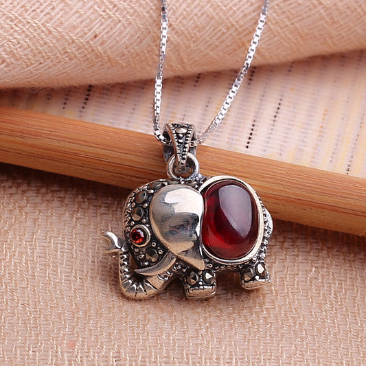 Elephant Fish Fox Crab Garnet Pendant Necklace - 925 Sterling Silver