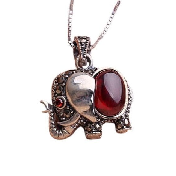 Elephant Fish Fox Crab Garnet Pendant Necklace - 925 Sterling Silver