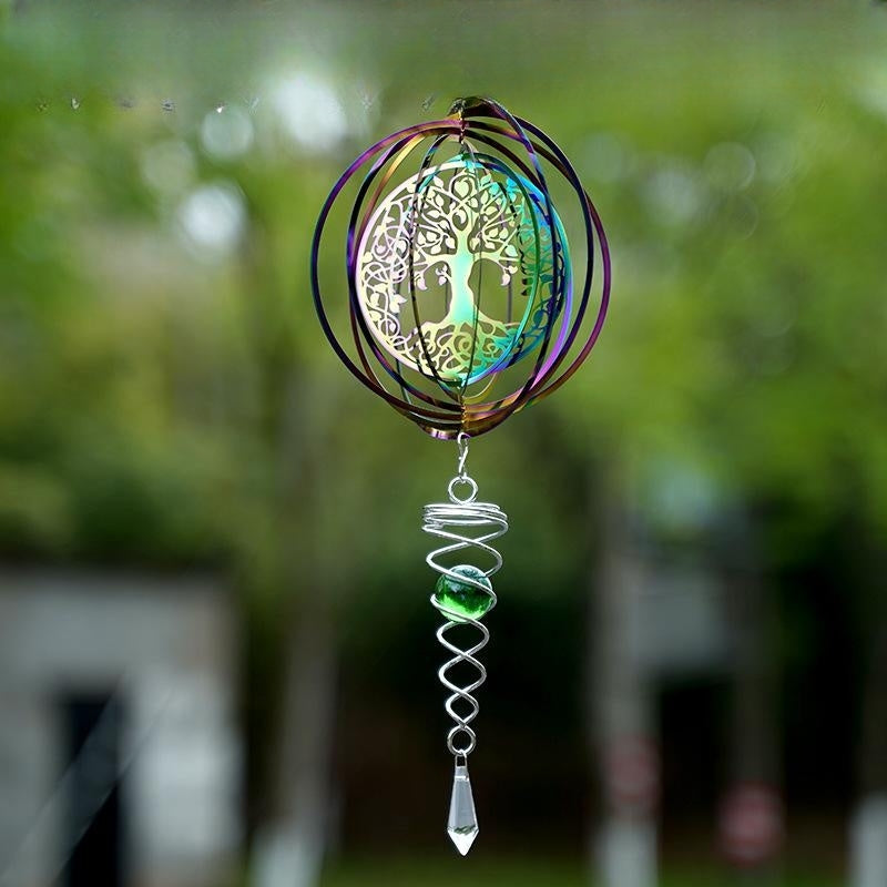 Wind Bell 3D Steel Rainbow Tree of Life with Crystal