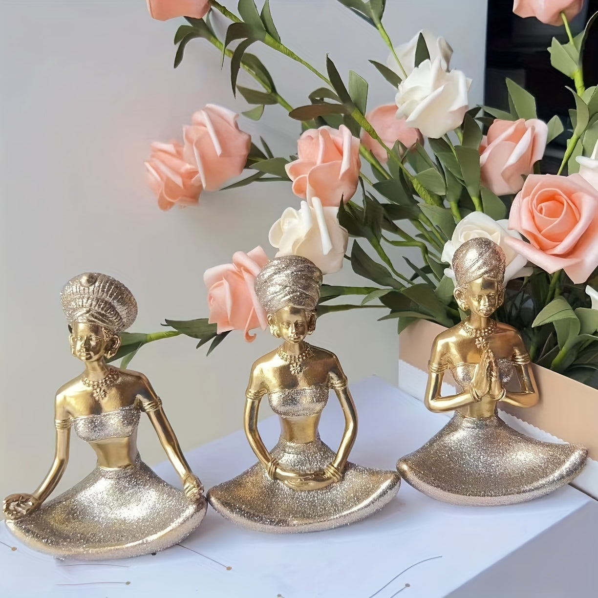 Decorative resin figurines of meditating girl