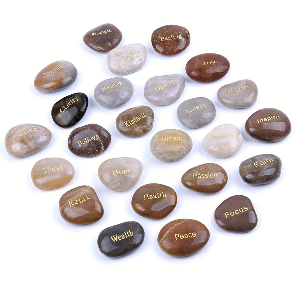 25pcs/pack, Natural energy stones with words of encouragement