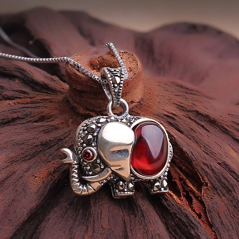 Elephant Fish Fox Crab Garnet Pendant Necklace - 925 Sterling Silver