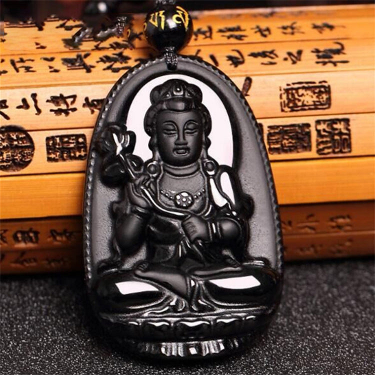 Natural Black Obsidian Buddha Necklace