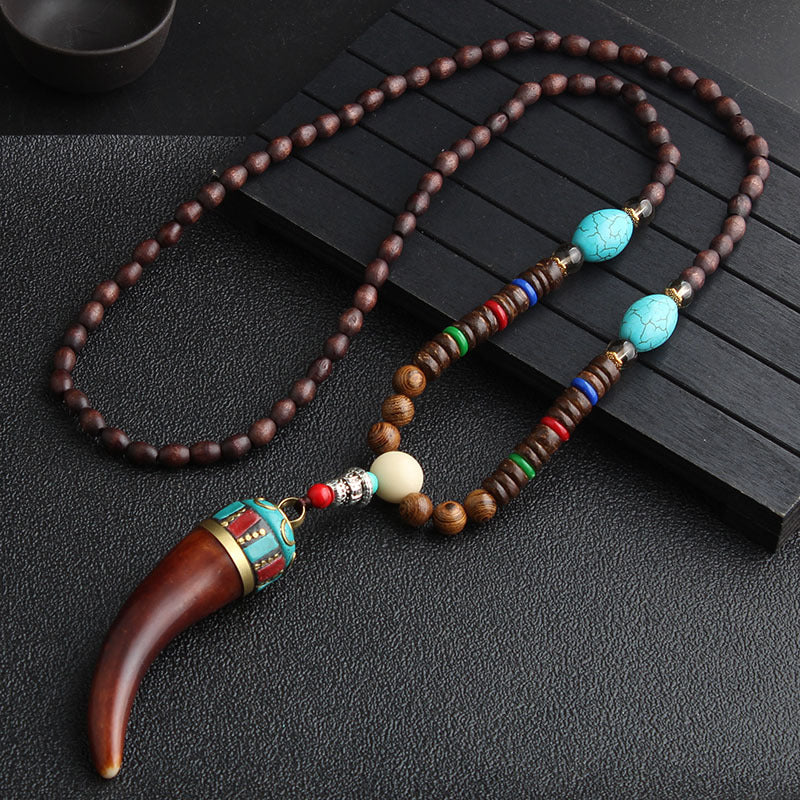 Mala Wood Beads Pendant & Necklace