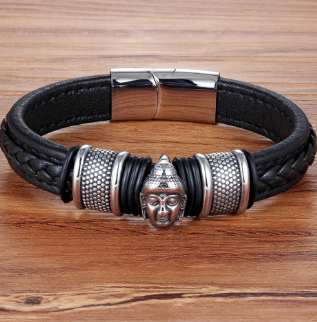 Leather Bracelet & Bangle Buddha Head