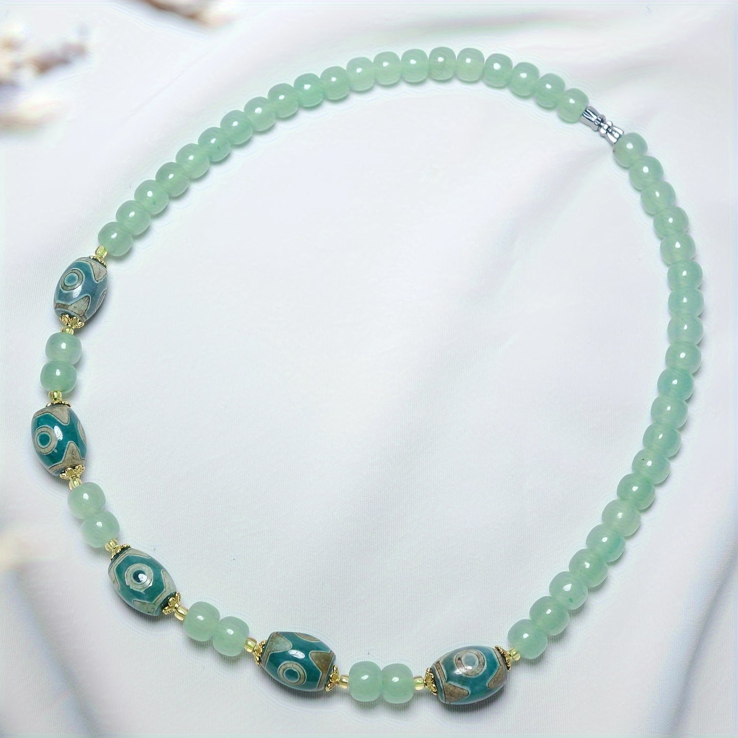 1set Natural Jade Bracelet With Sky Beads Necklace