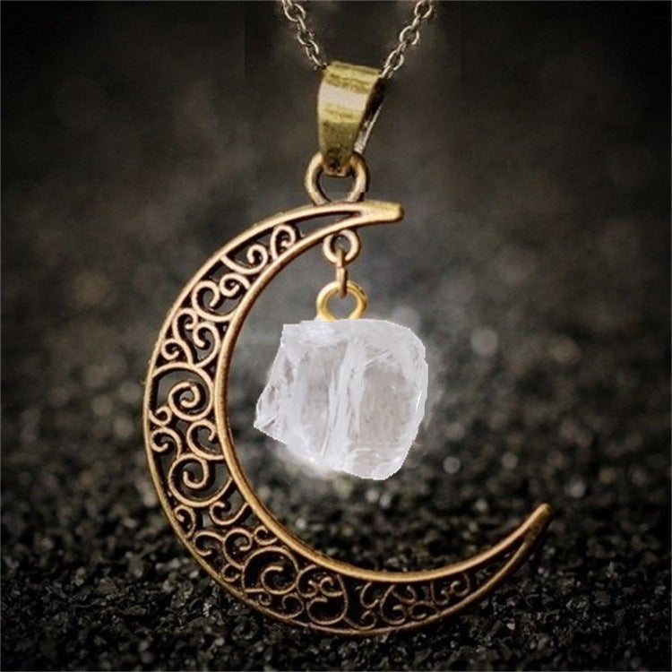 Vintage Moon Necklace Irregular Natural Stone