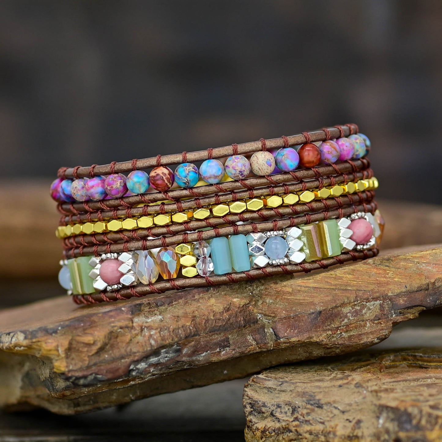 African Jasper Boho Wrap Bracelet