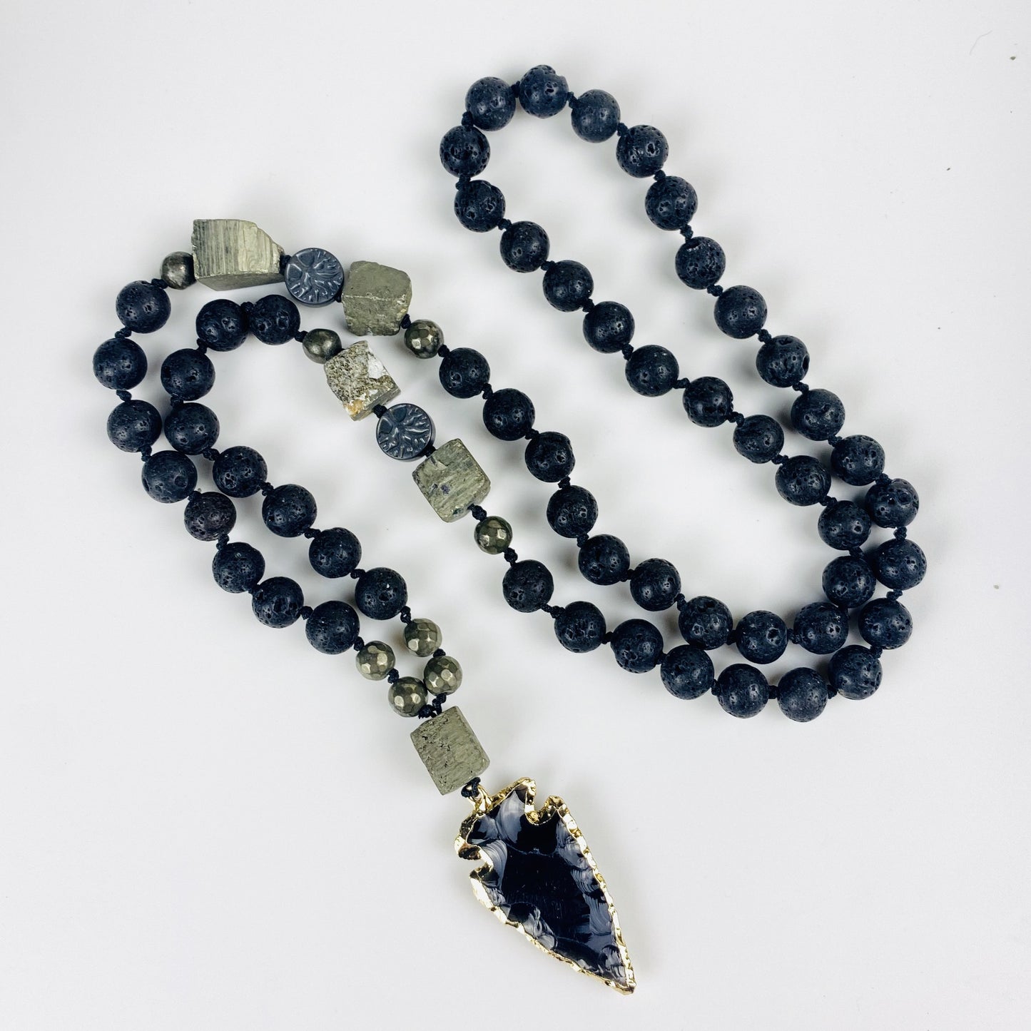 Obsidian Lava Beads Healing Strength Protection Arrowhead Men Necklace Talisman