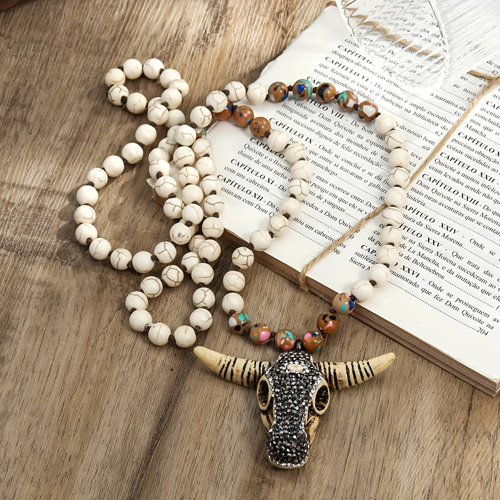 Necklace with natural amazonite beads with buffalo head