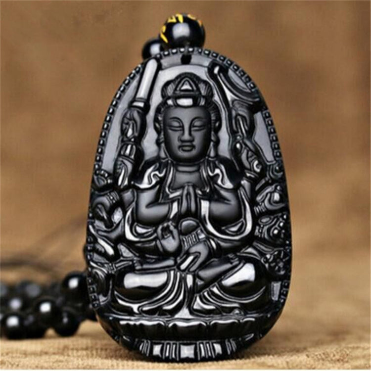 Natural Black Obsidian Buddha Necklace