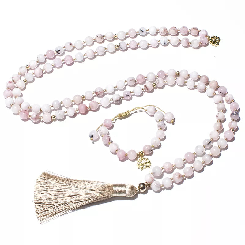 108 beads pink opal necklace