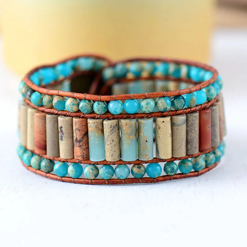 Natural stone bracelet, 3 rows