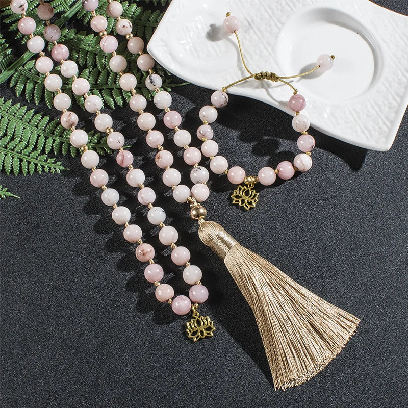 108 beads pink opal necklace