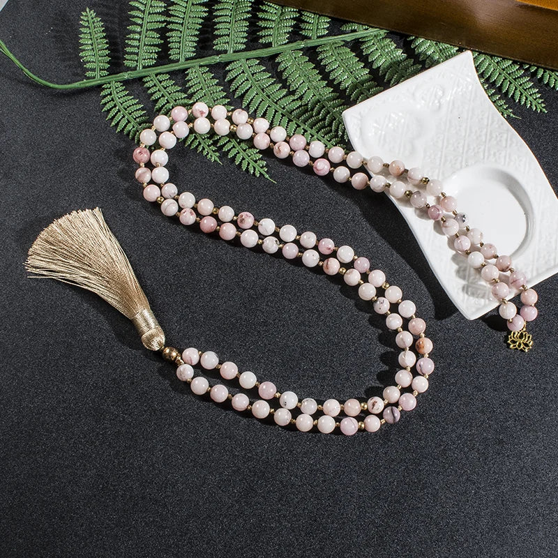 108 beads pink opal necklace