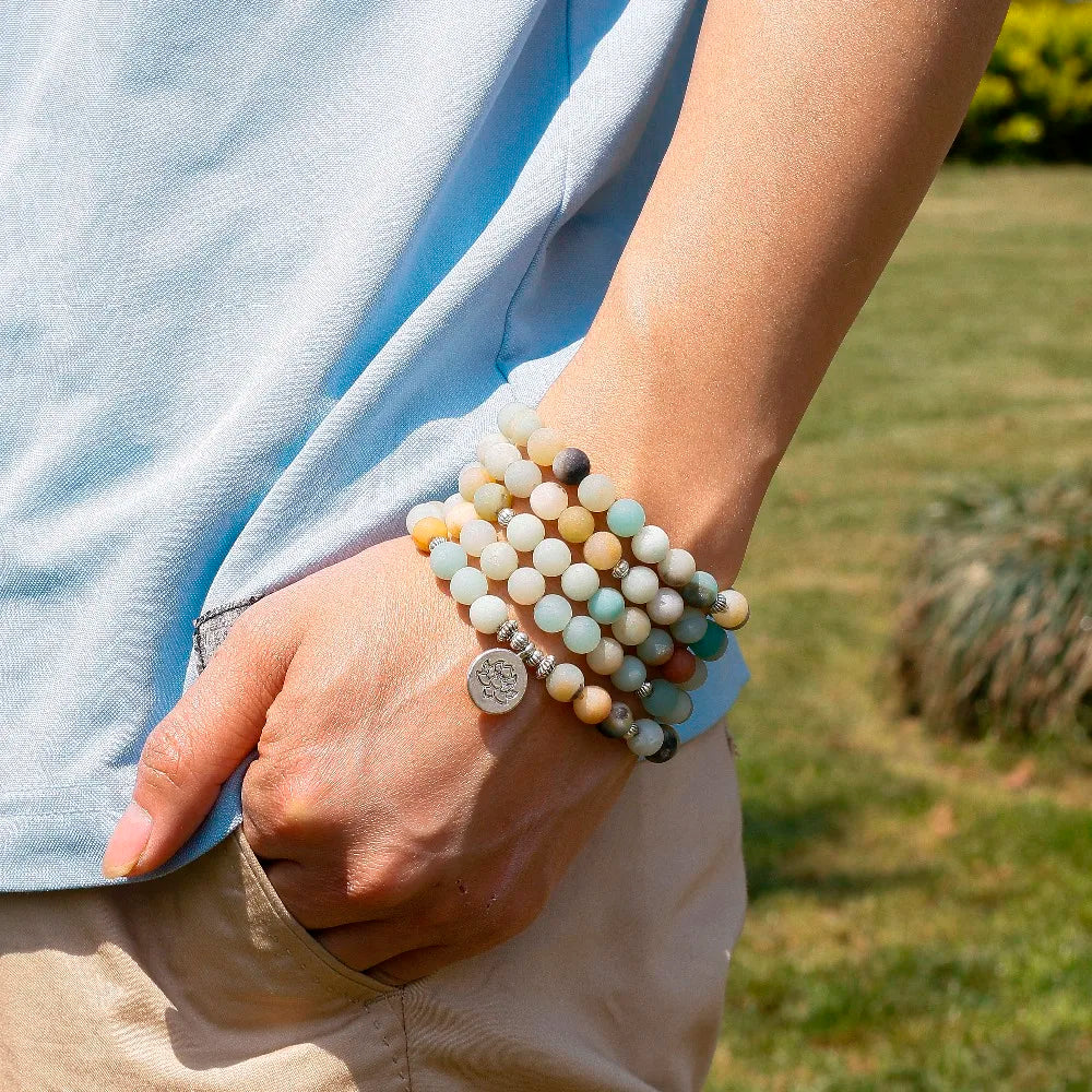 Natural amazonite 108 beads mala unisex bracelet