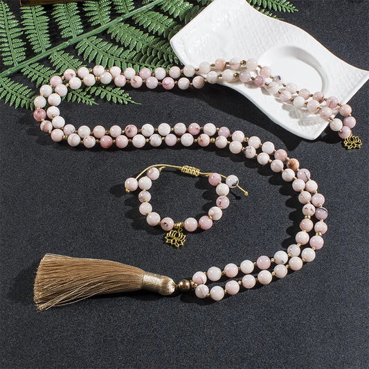 108 beads pink opal necklace