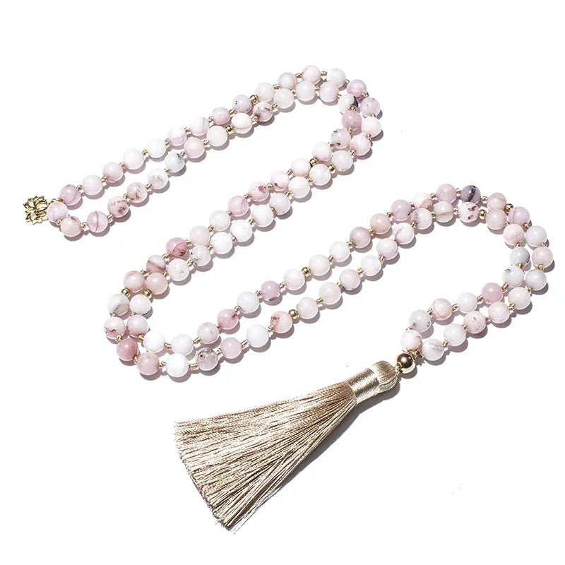 108 beads pink opal necklace